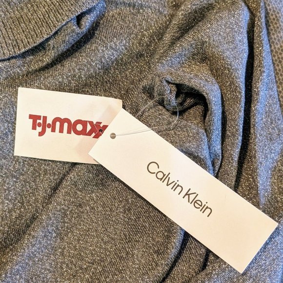 Calvin Klein Sparkly Glitter Silver Women's Turtleneck Sweater Size Large NWT - Picture 3 of 8